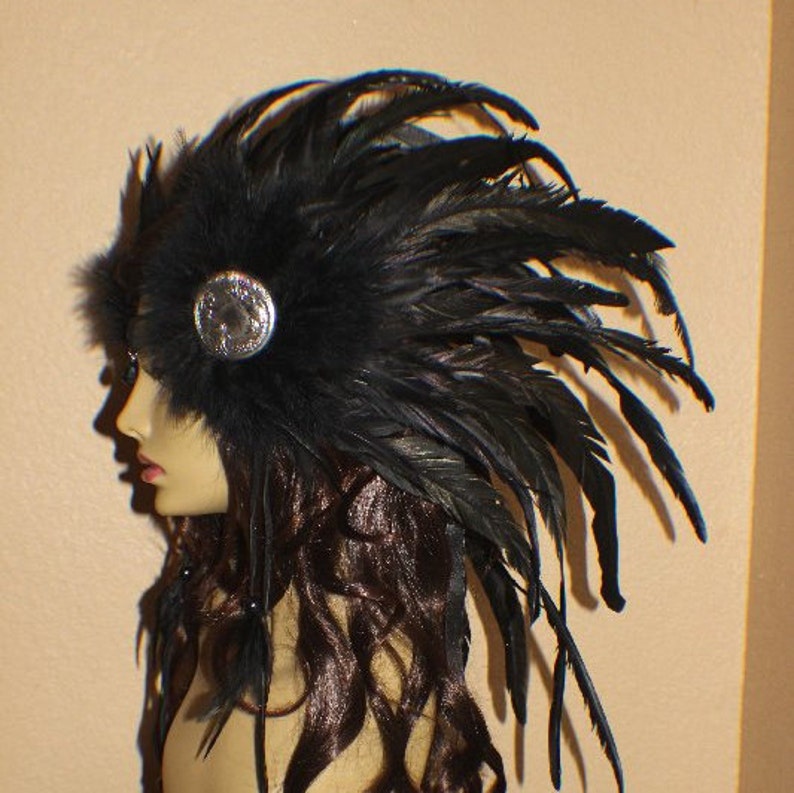 Custom black feather headdress with 