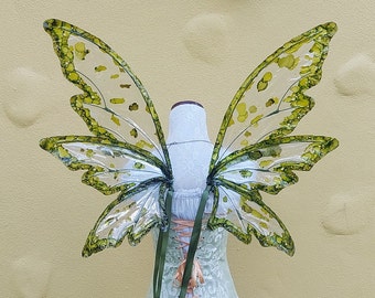 Large Mossy Green and clear 6 Wing Fairy Woodland Wings
