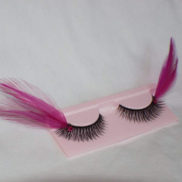 Hot Pink and black feather lashes with pink jewels