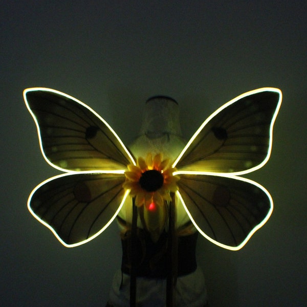 LED El wire light sulfur butterfly inspired wings in orange , yellow and brown