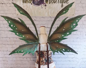 Green brown tan hand painted layered foam forest fairy inspired wings