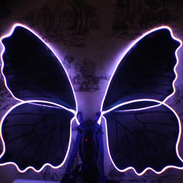 Purple teal and black Butterfly Fairy Inspired Wings with Purple LED EL light wire