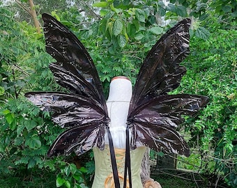 Large Black Rainbow Iridescent 6 Wing Fairy Woodland Wings