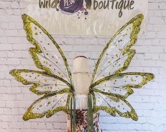 Alas de hada del bosque grandes, de color verde musgo y transparente, de 6 alas