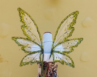 Large Mossy Green and clear 6 Wing Fairy Woodland Wings