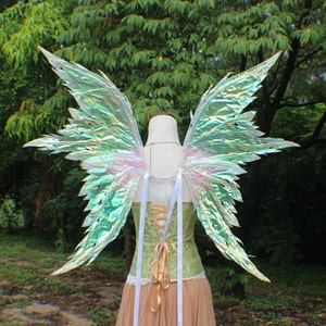 Custom X Large size White Iridescent 4 Wing Tattered Faerie Wings with white iridescent glitter