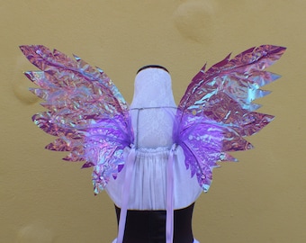 Small Medium Plum Purple Iridescent Fairy inspired wings with purple glitter and jewels