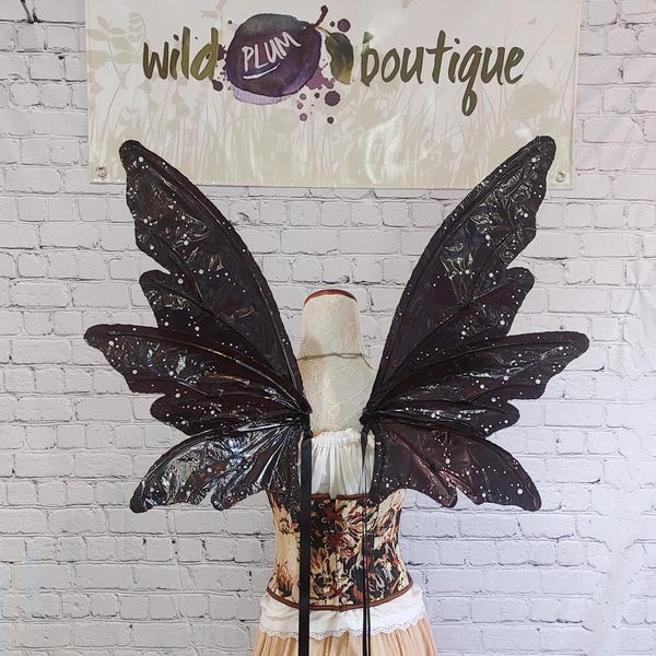 Large Black Rainbow Iridescent 6 Wing Fairy Woodland Wings