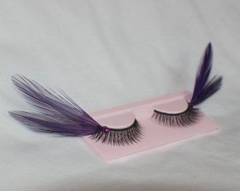 Purple and black feather lashes with purple jewels