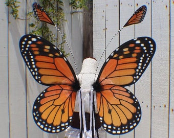 Custom XL Hand Painted Monarch Butterfly inspired Wings with mini wing feelers and black glitter