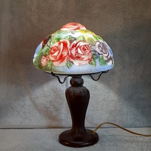 Accent Lamp - Pairpoint Style Lamp - Reverse Painted Puffy Shade - Molded Glass Shade - Floral Theme