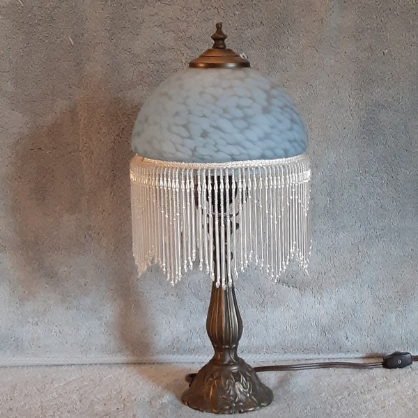 Boudoir Lamp - Glass Shade and Beaded Fringe - Accent Lamp