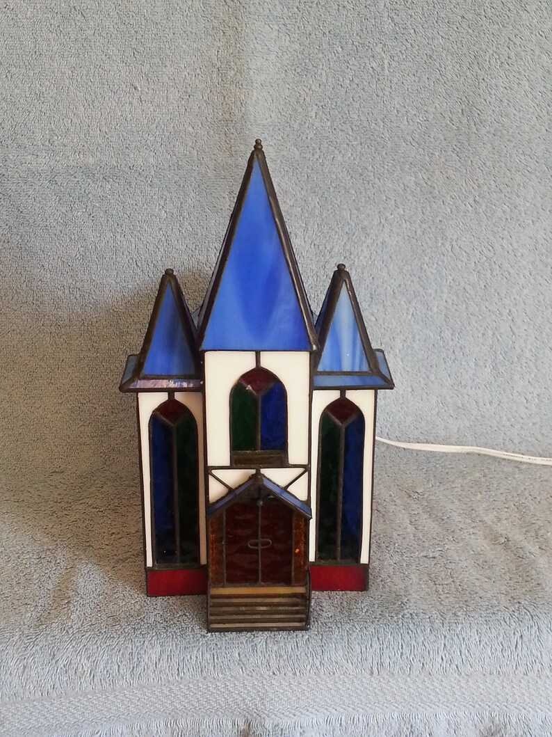 Stained Glass Nightlight Country Church Accent Lamp Etsy