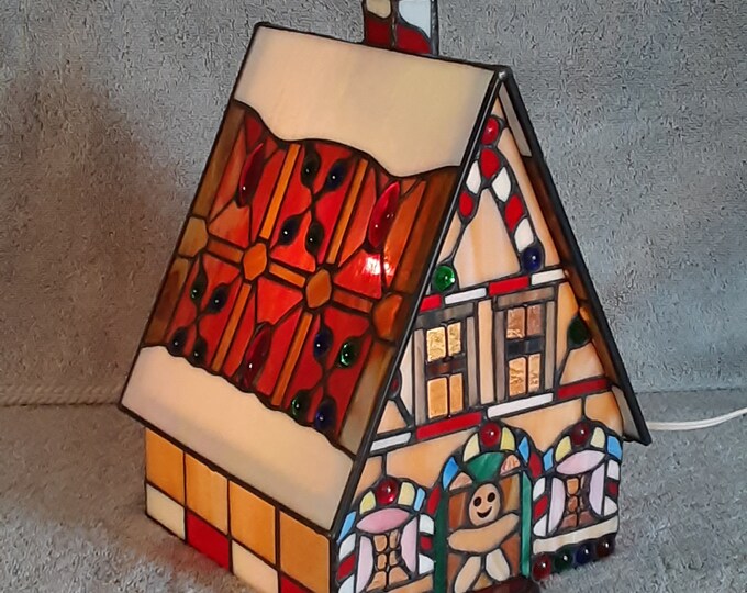 Stained Glass Gingerbread House Accent Lamp Nightlight Stained Glass