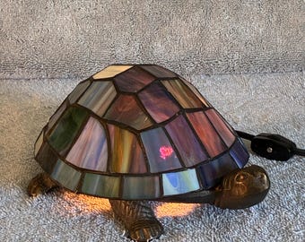Stained Glass Nightlight - Cast Metal Turtle Lamp - Accent Lamp - Turtle Nightlight