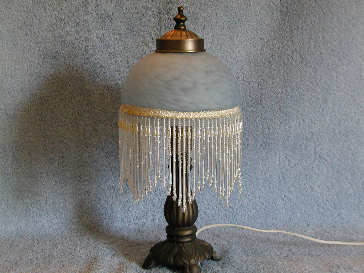 Boudoir Lamp Glass Shade and Beaded Fringe Etsy