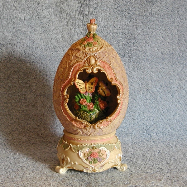 Music Box Faberge Style Egg Shaped - Butterfly Theme