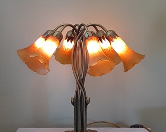 Angels Trumpet Lamp with Cast Metal Base - Accent Lamp - Lily Pad Lamp - Tulip Lamp - Six Shades