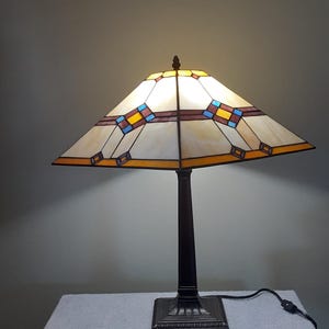 Stained Glass Lamp - Geometric Motif - Accent Lamp - Southwestern Motif - Table Lamp - Mission Style