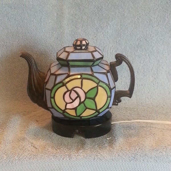 Teapot Nightlight - Stained Glass Accent Lamp - Stained Glass Teapot Lamp