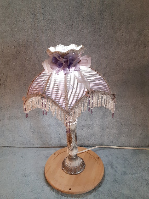 Boudoir Lamp Fabric Shade With Beaded Fringe Accent Lamp Etsy