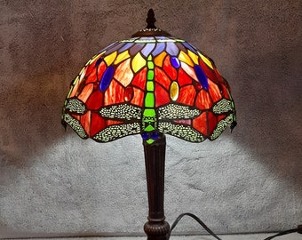 Stained Glass Lamp - Dragonfly Motif - Accent Lamp - Dragonfly Lamp