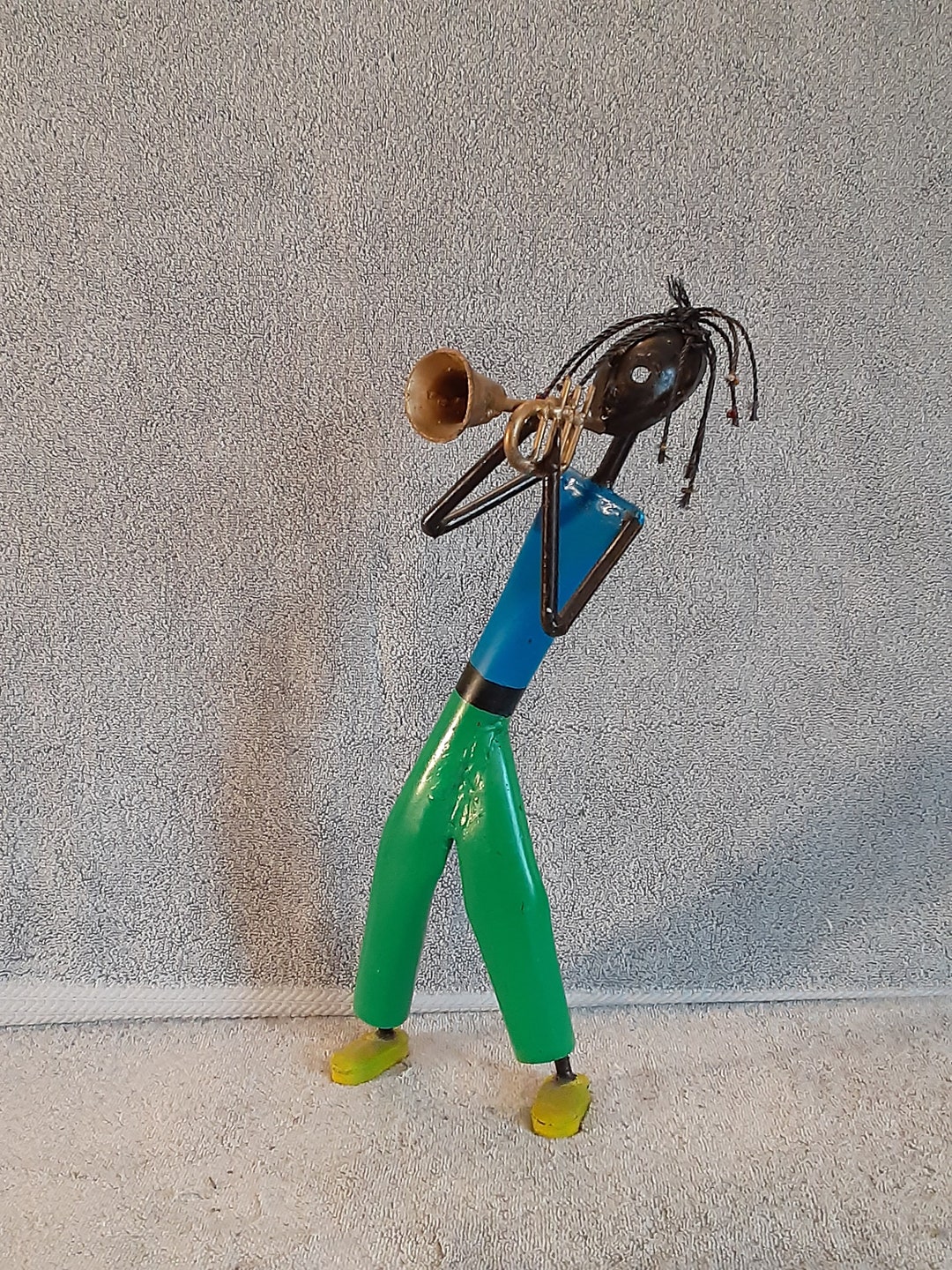 Trumpet Player Sculpture South African Metal Art Music Theme Folk Art