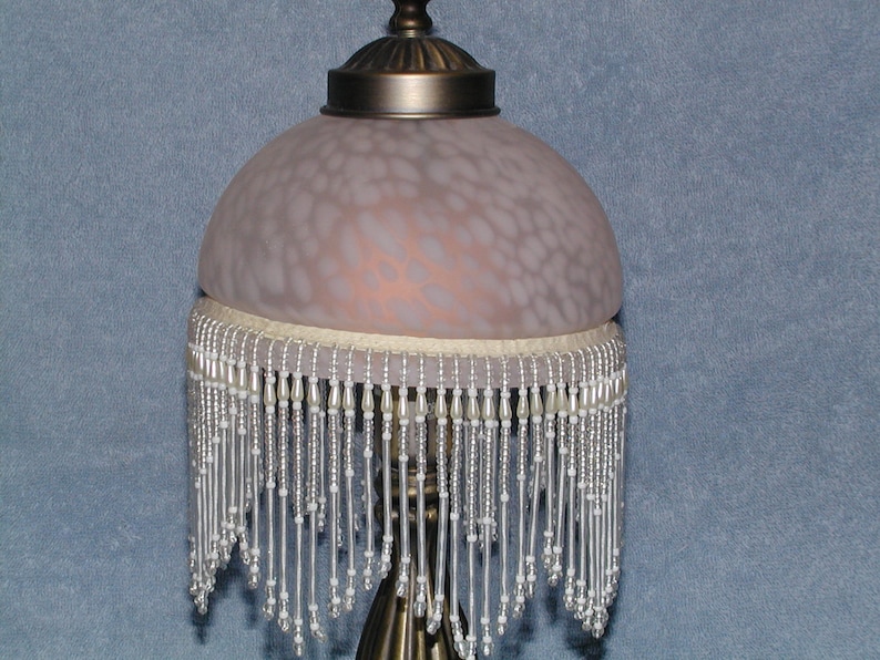 Boudoir Lamp Glass Shade and Beaded Fringe Etsy