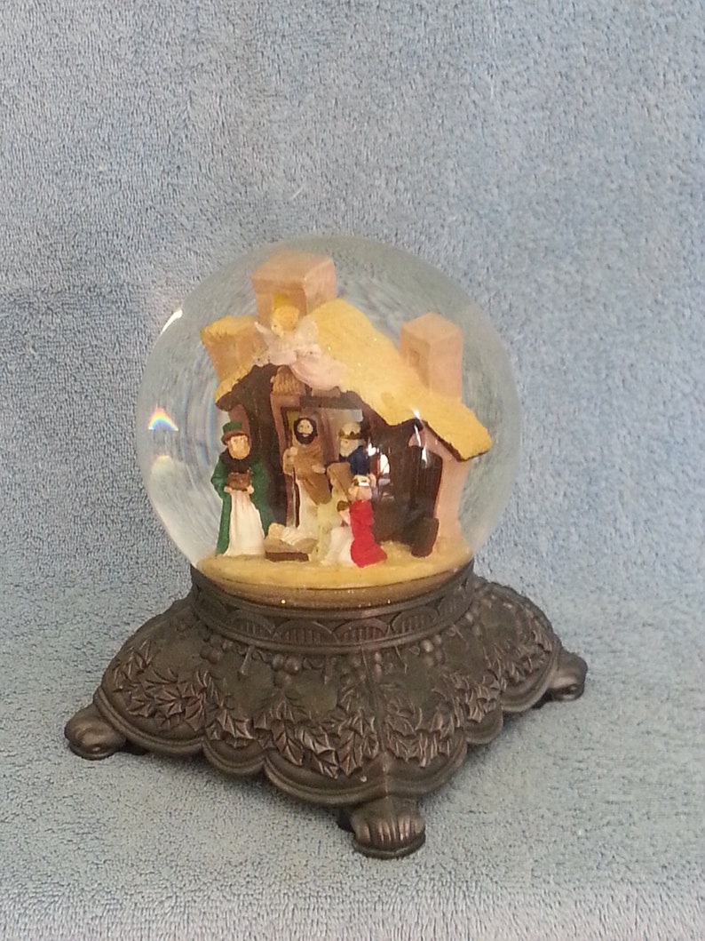 Snow Globe Music Box Nativity Scene Silent Night Etsy