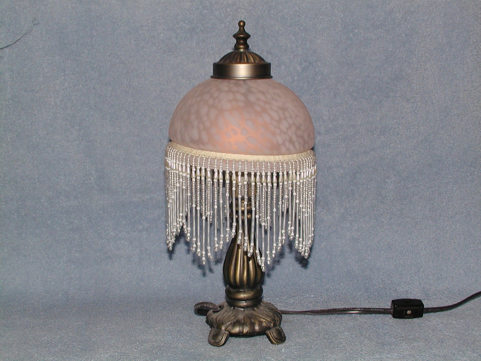 Boudoir Lamp Glass Shade and Beaded Fringe Etsy