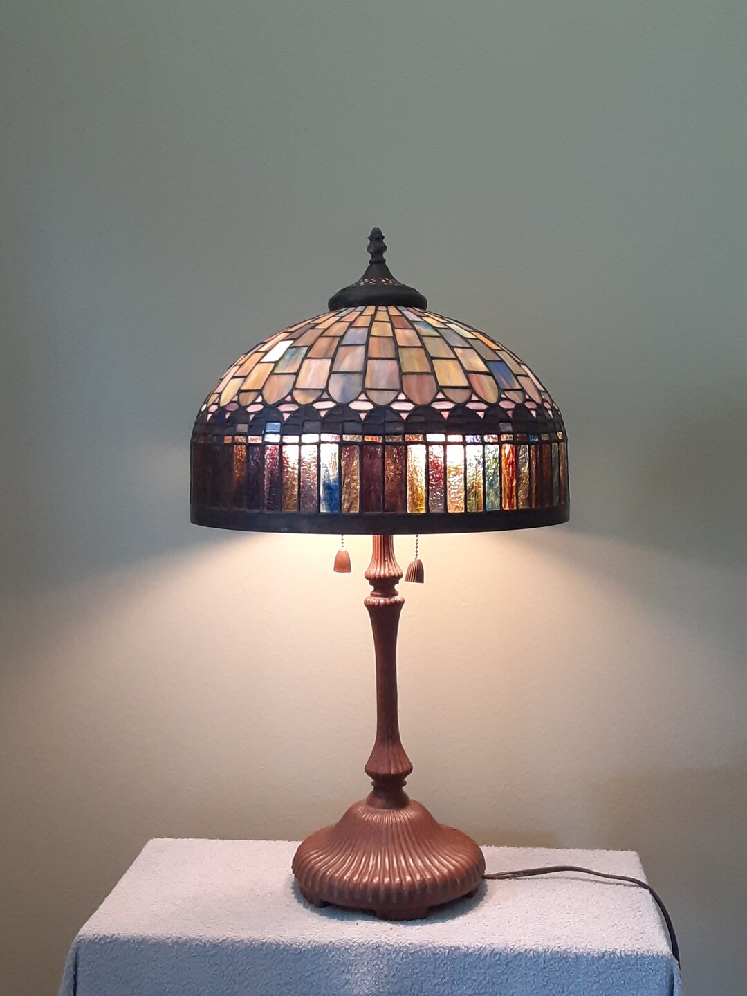 Stained Glass Lamp With Curtain Sides Geometric Themed Lamp Table Lamp