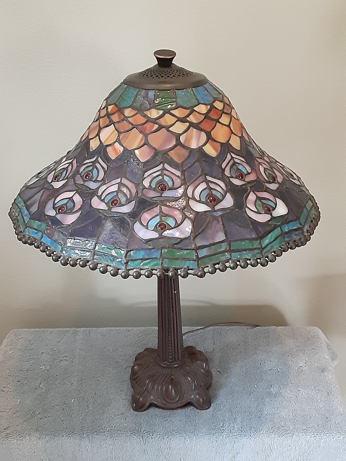 Stained Glass Lamp Dale Tiffany Peacock Pattern Accent Etsy