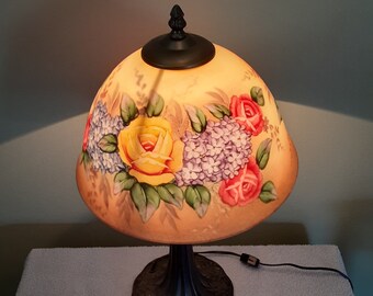 Accent Lamp - Reverse Painted - Floral Themed Lamp - Table Lamp