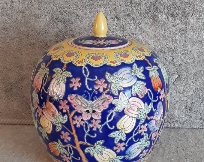 Asian Ginger Jar / Urn Asian Storage Jar Butterfly Storage Jar Floral
