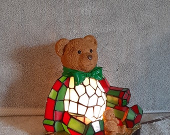 Teddy Bear Accent Lamp or Nightlight - Stained Glass Teddy Bear 2003