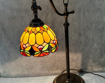 Bridge Arm Lamp - Gooseneck Lamp - Desk Lamp - Accent Lamp - Stained Glass Lamp - Floral and Butterfly Theme Lamp