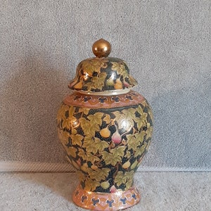 Asian Ginger Jar / Urn - Asian Storage Jar - Leaf and Fruit Theme Jar