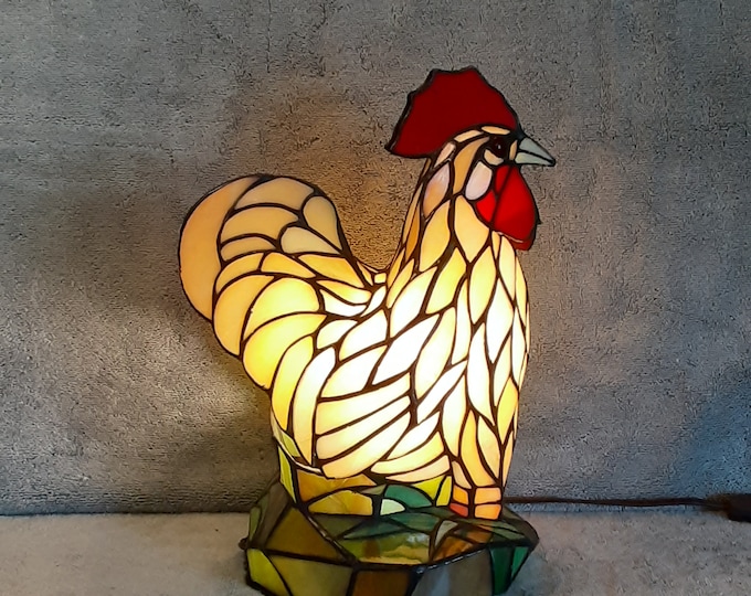 Stained Glass Rooster Lamp