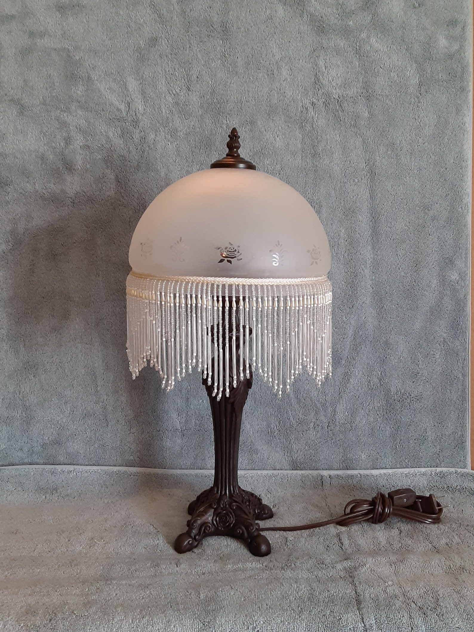 Boudoir Lamp Glass Shade and Beaded Fringe Accent Lamp Etsy
