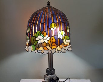 Stained Glass Lamp - Accent Lamp - Flowering Lotus Pattern