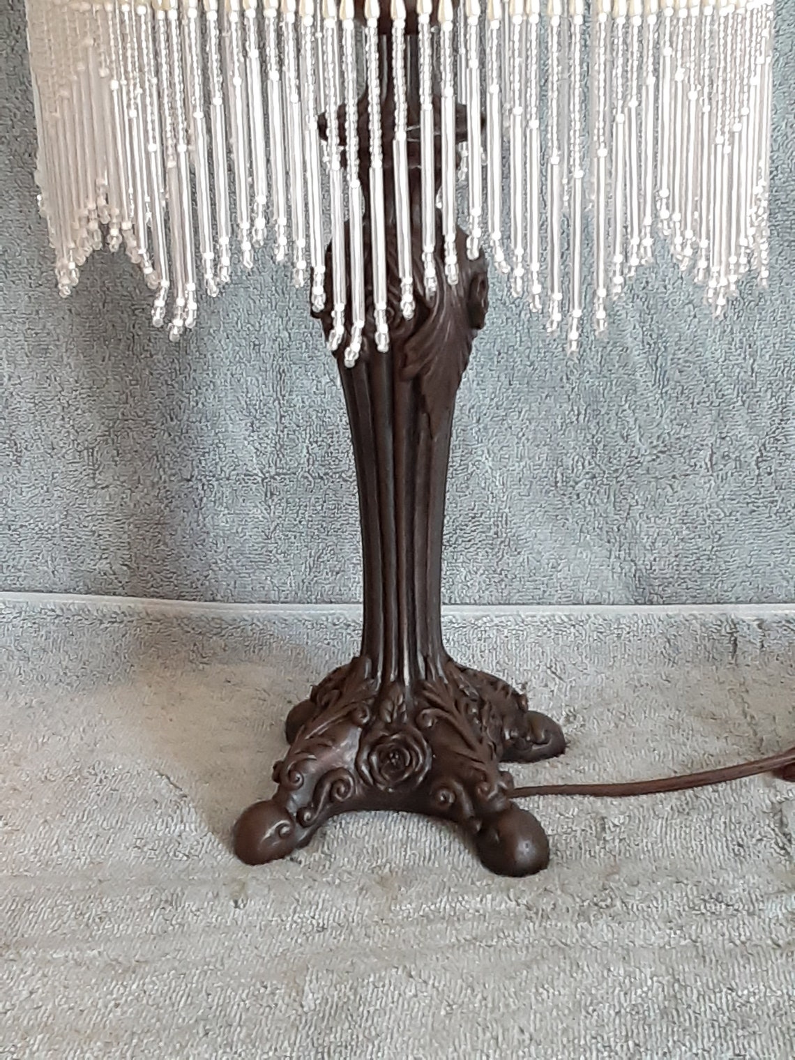 Boudoir Lamp Glass Shade and Beaded Fringe Accent Lamp Etsy