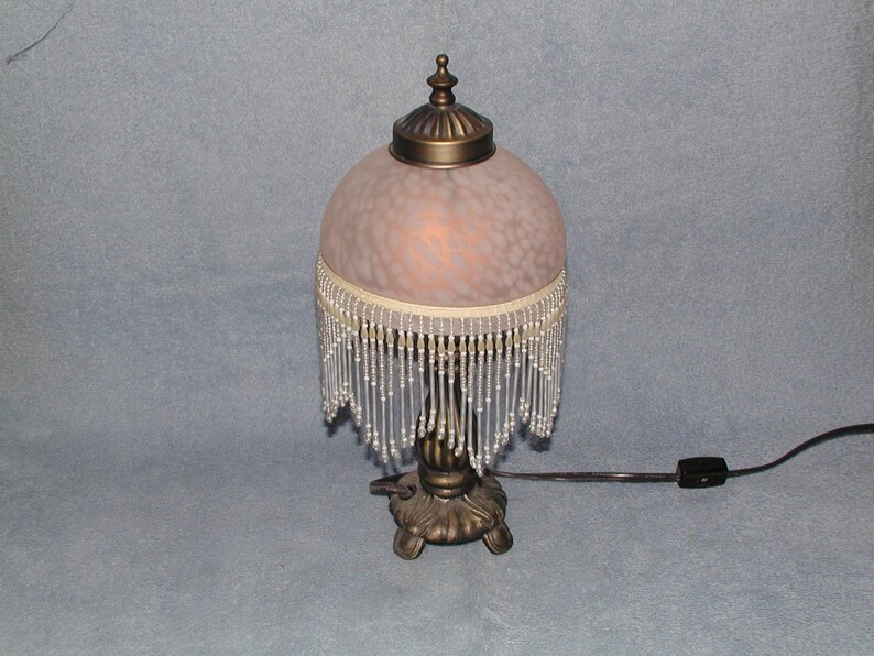 Boudoir Lamp Glass Shade and Beaded Fringe Etsy
