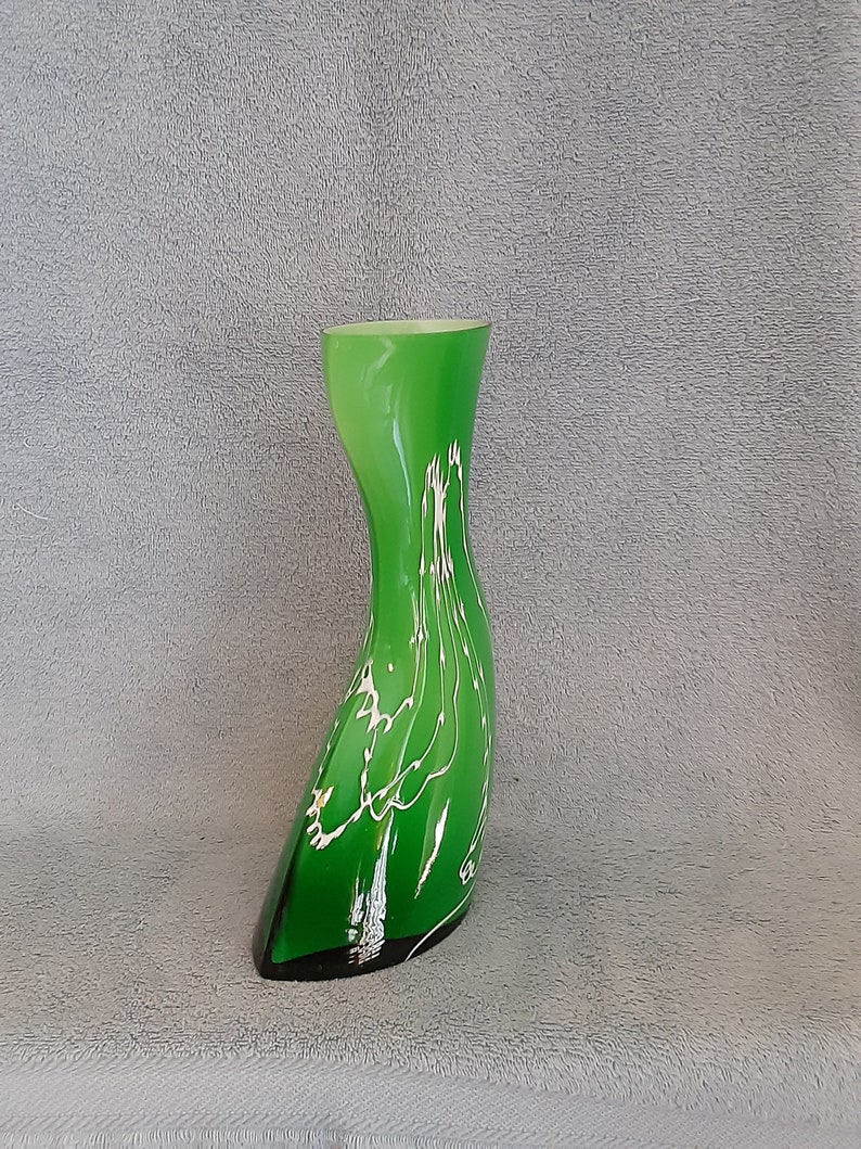 Art Glass Vase Abstract Design Murano Style Mid Century Etsy