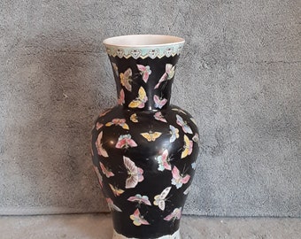 Asian Vase - Butterfly Pattern Vase - Nature Themed Vase