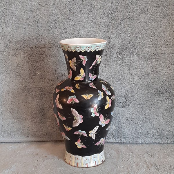 Asian Vase - Butterfly Pattern Vase - Nature Themed Vase