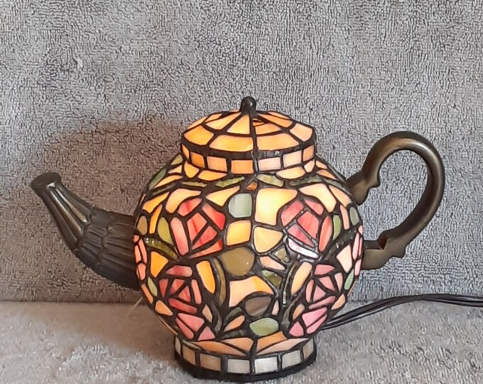 Teapot Nightlight Stained Glass Accent Lamp Etsy