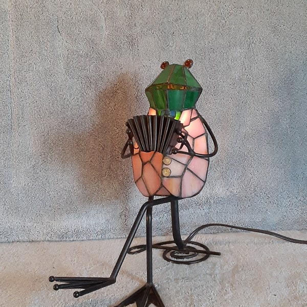 Frog Musician Lamp - Stained Glass Frog Accent Lamp Playing an Accordion - Frog Nightlight