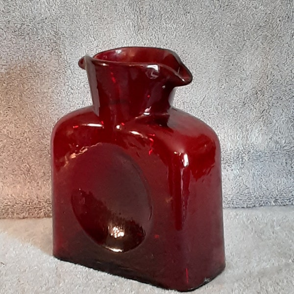 Blenko Glass Pitcher - Art Glass Pitcher - Decanter - Crimson Red Pitcher