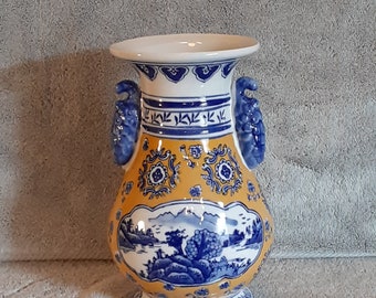 Asian Vase - Blue and Yellow - Floral Theme Vase