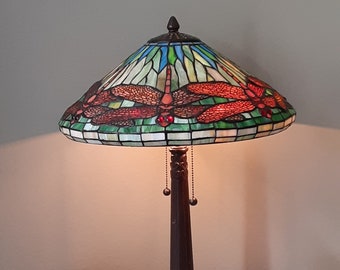 Stained Glass Lamp - Dragonfly Motif - Accent Lamp - Dragonfly Lamp